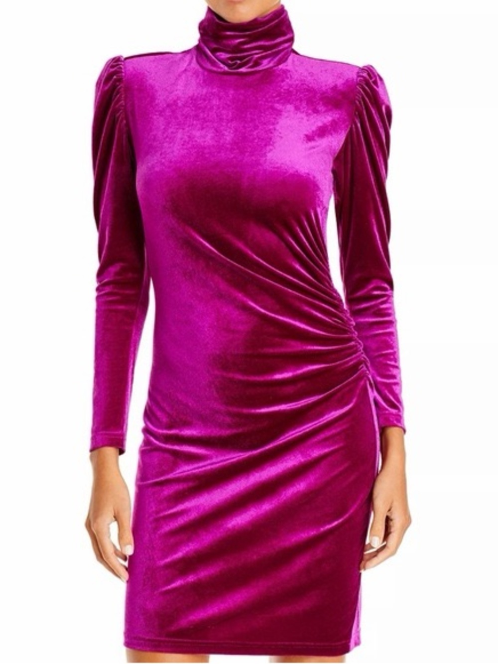 Pam & gela Dress revolve P Shirred Ruched Puff Sleeve Velvet Bodycon xs NWT